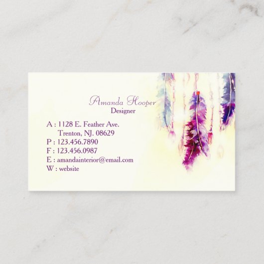 Boho Watercolor Dreamcatcher Feathers Visitenkarte (Rückseite)