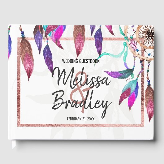 Boho Watercolor Dreamcatcher Rose Gold Guestbook Gästebuch (Vorderseite)