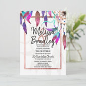 Boho Watercolor Dreamcatcher Rosen-Goldhochzeit Einladung (Stehend Vorderseite)