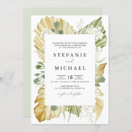 Boho Watercolor Dried Palm Blätter Summer Wedding Einladung