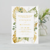 Boho Watercolor Dried Palm Blätter Summer Wedding Folieneinladung (Stehend vorne)