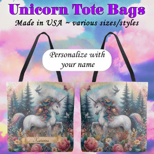 Boho-Watercolor-Einhorn-Regenbogen-Name anpassen Tasche