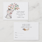 Boho Watercolor-Elefant-Blumen-Mama Nennen Telefonnummerkarte (Vorne/Hinten)