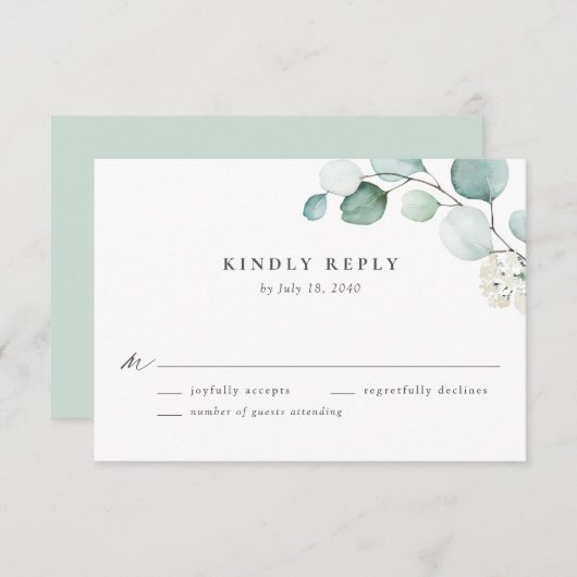 Boho Watercolor Eucalyptus Blätter Wedding RSVP Karte (Vorne/Hinten)