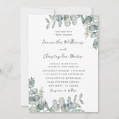 Boho Watercolor Eucalyptus Blue Green Wedding Einladung (Vorderseite)