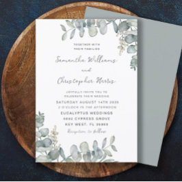 Boho Watercolor Eucalyptus Blue Green Wedding Einladung