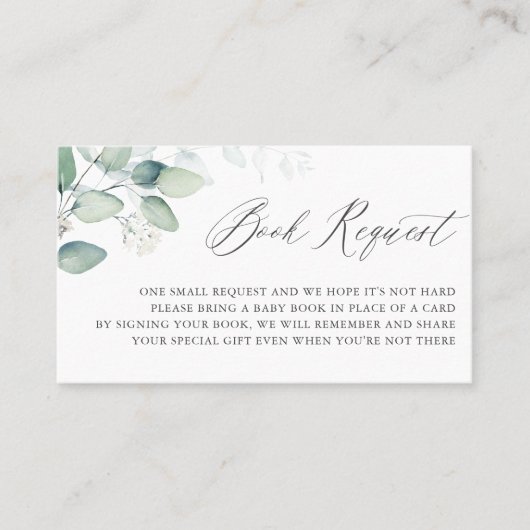 Boho Watercolor Eucalyptus Book Request Card Visitenkarte (Vorderseite)