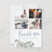 Boho Watercolor Eucalyptus Dusty Blue Wedding Dankeskarte (Vorderseite)