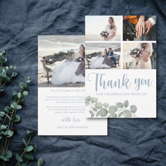 Boho Watercolor Eucalyptus Dusty Blue Wedding Dankeskarte