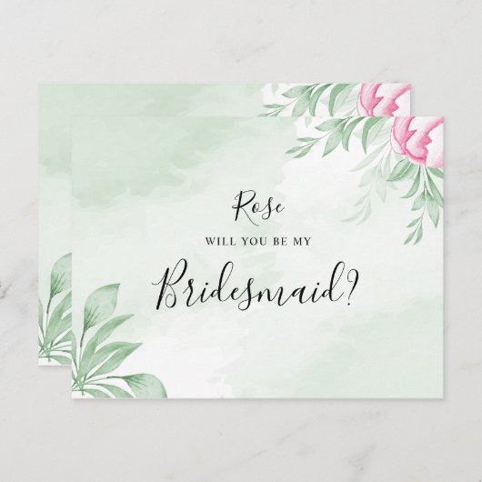 Boho Watercolor Eucalyptus Greenery Bridesmaid Einladungspostkarte (Vorne/Hinten)