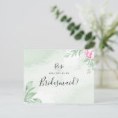 Boho Watercolor Eucalyptus Greenery Bridesmaid Einladungspostkarte (Stehend Vorderseite)
