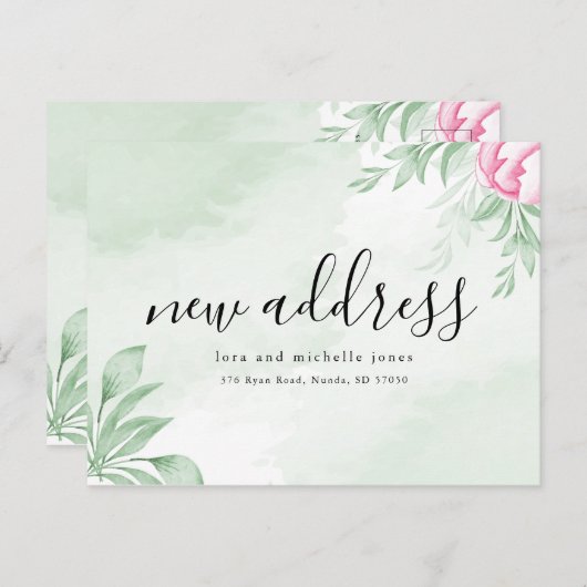 Boho Watercolor Eucalyptus - Neue Adresse Ankündigungspostkarte (Vorne/Hinten)