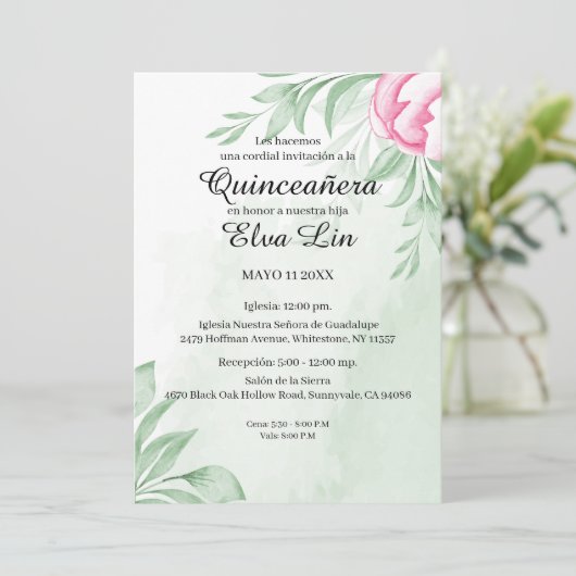 Boho Watercolor Eucalyptus Quinceanera Save The Date (Stehend Vorderseite)
