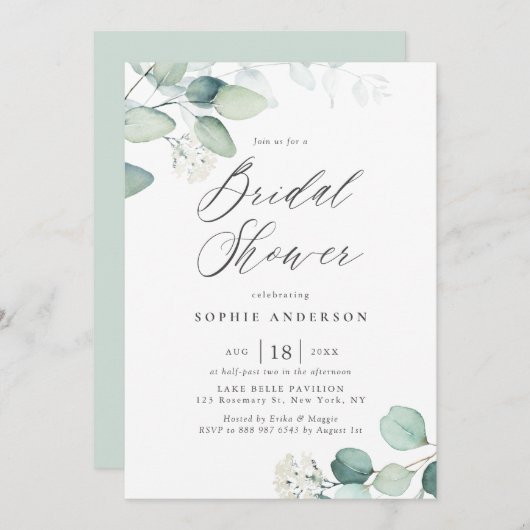 Boho Watercolor Eucalyptus Verlasse Brautparty in Einladung (Vorne/Hinten)