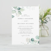 Boho Watercolor Eucalyptus Verlasse Grüne Hochzeit Einladung (Stehend Vorderseite)