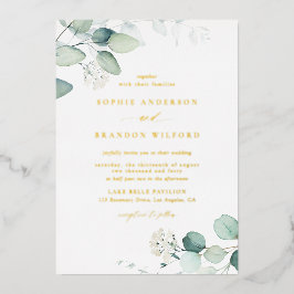 Boho Watercolor Eucalyptus Verlasse Grüne Hochzeit Folieneinladung