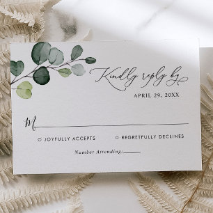 Boho Watercolor Eucalyptus Verlasse Grüne Hochzeit RSVP Karte