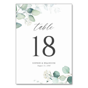 Boho Watercolor Eucalyptus Verlasse Grüne Hochzeit Tischnummer