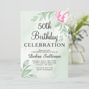 Boho Watercolor Eucalyptus Verlasst 50. Geburtstag Einladung