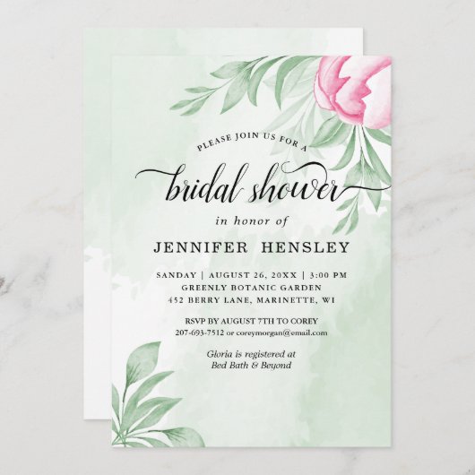 Boho Watercolor Eucalyptus Verlasst Brautparty Einladung (Vorne/Hinten)