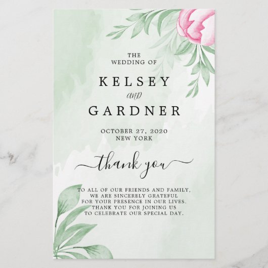 Boho Watercolor Eucalyptus Wedding Program (Vorderseite)