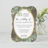 Boho Watercolor Eukalyptus Foliage Rustikales Holz Einladung (Stehend Vorderseite)