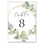 Boho Watercolor Eukalyptus & Gold Wedding Tischnummer (Vorderseite)