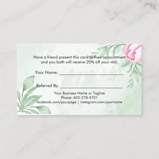 Boho Watercolor Eukalyptus Greenery Empfehlungskarte (Rückseite)