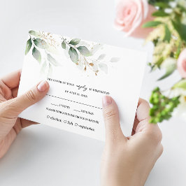 Boho Watercolor Eukalyptus Greenery Gold Wedding RSVP Karte