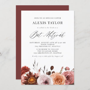 Boho Watercolor Fall Blume Bat Mitzvah Einladung