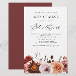 Boho Watercolor Fall Blume Bat Mitzvah Einladung