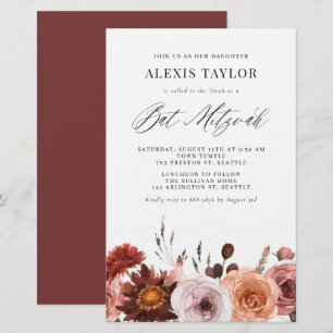 Boho Watercolor Fall Blume Bat Mitzvah Einladung