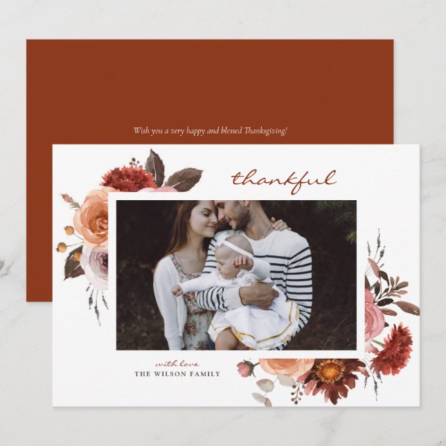 Boho Watercolor Fall Blume Foto Erntedank (Vorne/Hinten)