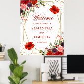 Boho Watercolor Fall Blume Goldrahmen Hochzeit Poster (Heimbüro)