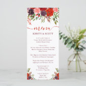 Boho Watercolor Fall Blume Hochzeitmenü Menükarte (Stehend Vorderseite)