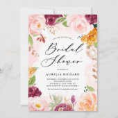 Boho Watercolor Fall Floral Frame Brautparty Einladung (Vorderseite)