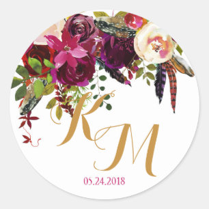 Boho Watercolor Fall Floral Modern Wedding Label Runder Aufkleber
