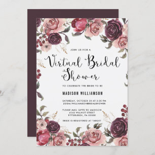 Boho Watercolor Fall Floral Virtual Brautparty Einladung