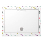 Boho Watercolor Feather Apple Teacher Notizblock (Vorderseite)