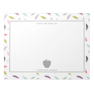 Boho Watercolor Feather Apple Teacher Notizblock