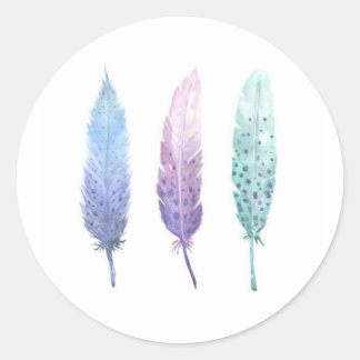 Boho Watercolor Feather Trio Runder Aufkleber
