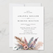 Boho Watercolor Feather Wedding Einladung (Vorderseite)