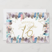 Boho Watercolor Feathers Gold Sweet 16 Einladungen (Vorderseite)