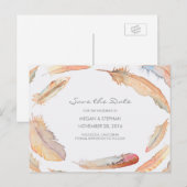 Boho Watercolor Feathers Save the Date Ankündigungspostkarte (Vorne/Hinten)