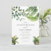 Boho Watercolor Fern Eucalyptus Wedding Einladung (Stehend Vorderseite)