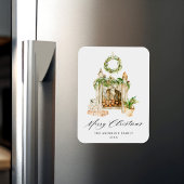 Boho Watercolor Fireplace With Greenery Magnet