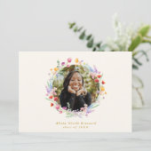 Boho Watercolor Floral 2 Foto Abschluss Ankündigung (Stehend Vorderseite)