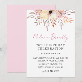 Boho Watercolor Floral 70. Geburtstagsparty Einlad Einladung