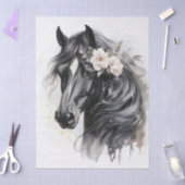 Boho Watercolor Floral Black Horse Seidenpapier (Basteln)