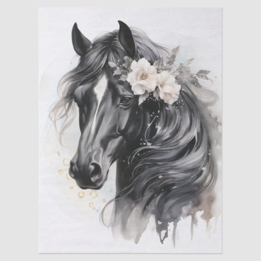 Boho Watercolor Floral Black Horse Seidenpapier (Vorderseite)